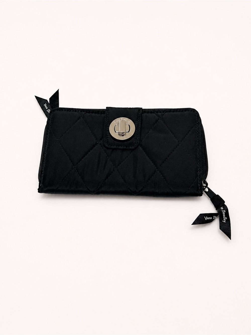 Vera Bradley Black Quilted Turn-Lock Zip Around Wallet – NWOT